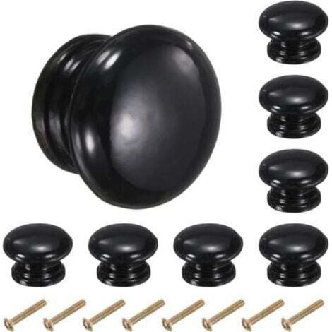 Lot de 8 boutons ronds en bois de 33 mm en forme de champignon pour armoire de cuisine, tiroir de cuisine, poignées décoratives pour tiroir, commode, armoire, noir (1/4)
