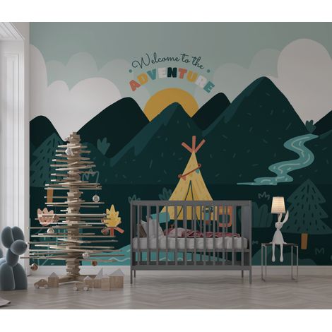 Papier peint enfants - feu de camp et tentes sous les étoiles - 150 x 250 cm (1/2)