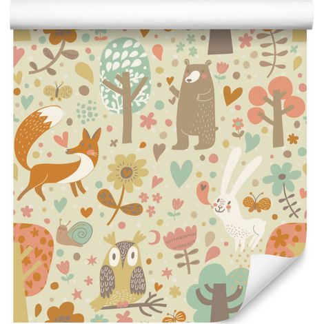 Carta da parati con allegri animali del bosco per soggiorno e camera da letto, 50x1000 cm (1/5)
