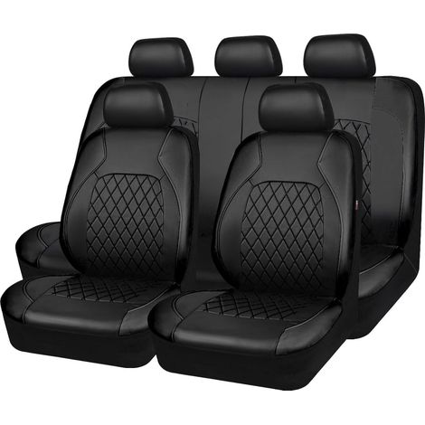 Universelles 9-teiliges Autositzbezug-Set Wasser-/rutschfest, vorne/hinten, für Auto/SUV/LKW/Camper – schwarz (1/5)