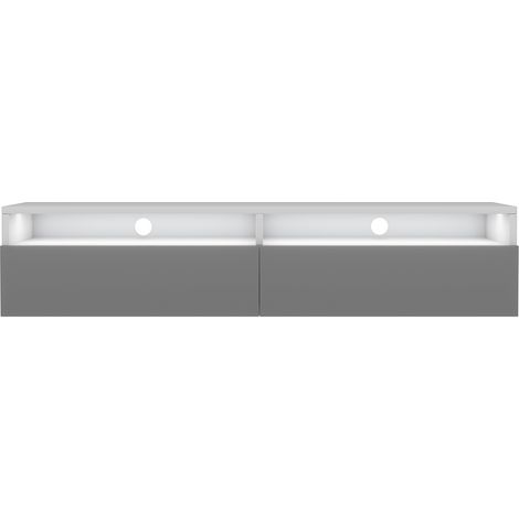 Selsey REDNAW - TV-Schrank / TV-Board stehend / hängend, 140 cm breit  (Weiß Matt / Grau Hochglanz mit LED) (1/4)