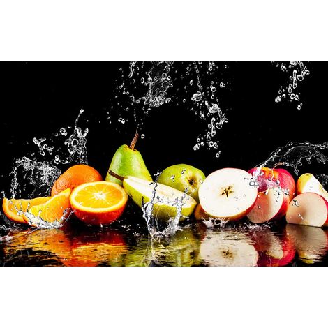 Tableau moderne cuisine salade de fruits 80x50cm – Impression UVgel haute définition – Toile coton/polyester mat – Décoration intérieure élégante – Hxadeco (1/5)