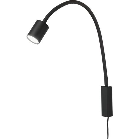 Justi Spot de lit Flex Noir sable Largeur 6 cm Hauteur 52 cm A 40 cm Avec interrupteur 1 ampoule GU10 LED max. 4 W 3000 K 320 lm Classe d'efficacité énergétique G