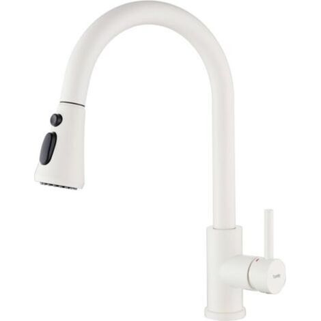 Robinet de Cuisine Blanc avec 3 Modes de Pulvérisation, Mitigeur Évier Extractible, Robinetterie Monocommande Rotatif à 360° en Acier Inoxydable SUS304, Cartouche Céramique (1/5)