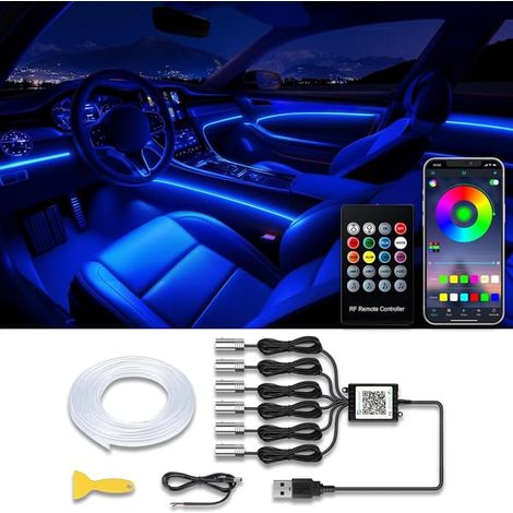 Bande LED pour intérieur de voiture - Application sans fil et télécommande - Éclairage d'ambiance RGB 8 en 1 - Fibre de 6 m (236 pouces) - 16 millions de couleurs - 6 m (236 pouces) (1/5)