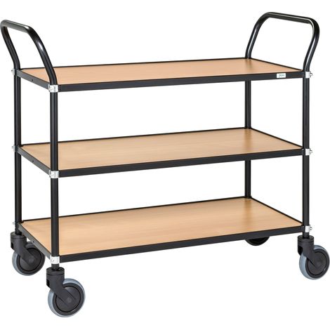 Kongamek Design Servierwagen in schwarz mit 3 Böden 760x430mm in Bucheoptik ohne Bremse