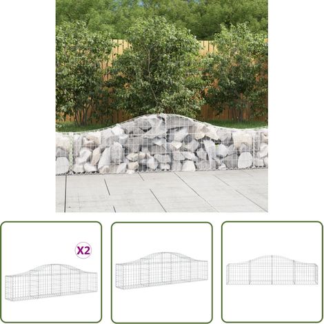 The Living Store Paniers à gabions arqués 2 pcs 200x30x40/60 cm Fer galvanisé - Panier À Gabions - Mur De Gabion - Clôture Végétale - Décoration Jardin - Barrieres Jardin (1/5)