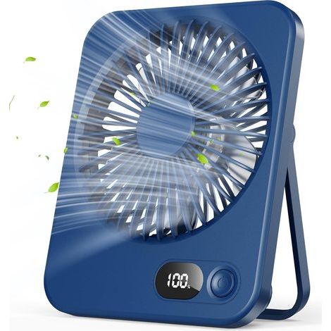 USB Portable Fan - 3000mAh Small Desk/Handheld/Hanging Fan, 5 Speeds, Up to 8h, 180° Adjustable Angle, LED Display, Low Noise, Rechargeable Cordless Fan for Home Outdoor (1/5)