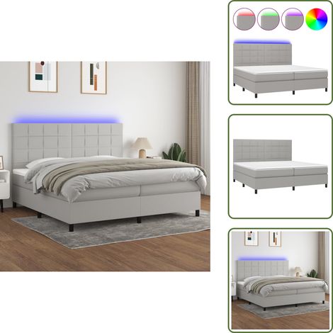 Sommier à lattes de lit et matelas et LED Gris clair 200x200 cm - Sommier Tapissier - Lit Plateforme - Lit Avec Led - Matelas À Ressorts Ensachés - Têtière Ajustable (1/5)