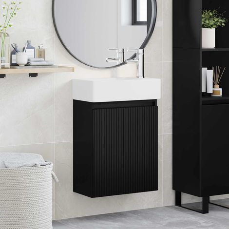 vidaXL Mobile bagno con rubinetto Nero 45,5 x 22,5 x 84 cm