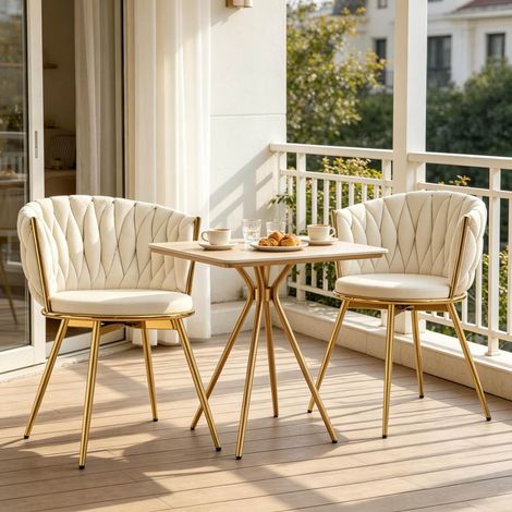 MEUBLIV Silla de comedor giratoria beige con respaldo acolchado, juego de 2 (1/5)