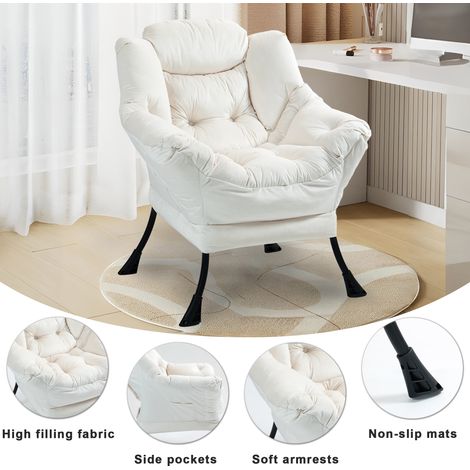 Fauteuil paresseux, relaxant avec cadre métallique et poche latérale, fauteuils confortables simple pour chambres, salon, balcon spacieux