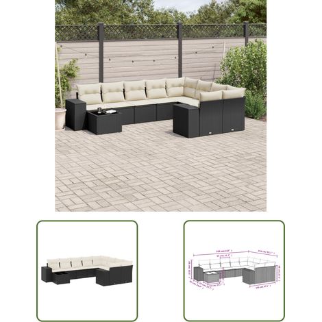 The Living Store 10-tlg. Garten-Sofagarnitur mit Kissen Schwarz Poly Rattan - Gartenmöbel Set - Esszimmergarnitur - Outdoor Möbel - Lounge Garnitur - Rattan Gartenmöbel (1/3)