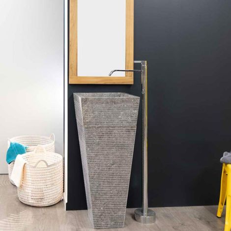 Vasque salle de bain sur pied en pierre pyramide Guizeh gris (1/5)