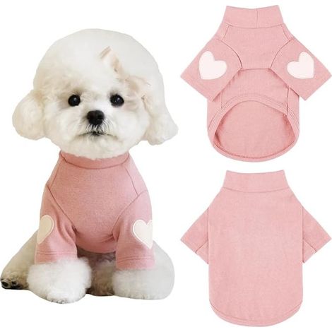 Dog Sweaters for Small Medium Dogs Cats Heart Print T Shirts Plush Bear Chihuahua Schnauzer (Pink, M) (1/3)