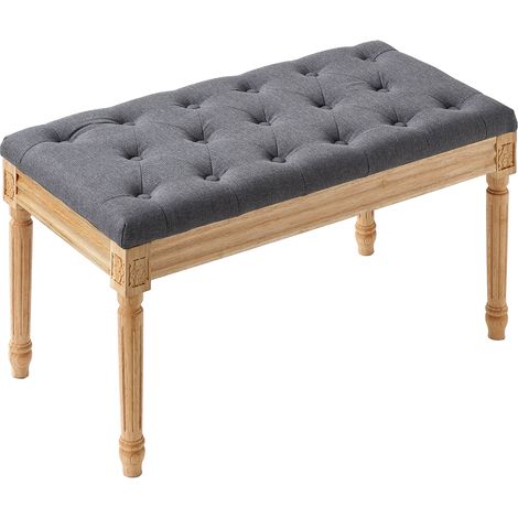 VEVOR Upholstered Bench, 16"W Ottoman Bench, End of Bed Bench with Foam Padded Cushion and Rubberwood Legs, Tufted Footrest Stool Entryway Bench for Dining Room, Living Room, Bedroom, Hallway, Gray (1/5)