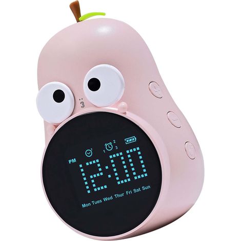 Réveil poire, dessin animé mignon pour enfants, réveil éducatif, version anglaise standard rechargeable rose prune