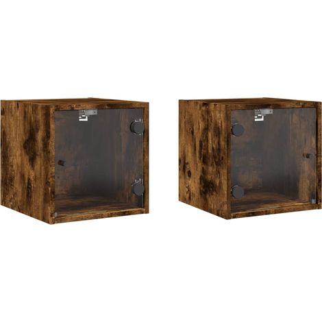 Maison Exclusive - Comodini con Ante in Vetro 2pz Rovere Fumo 35x37x35 cm