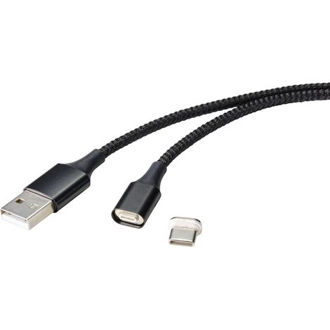 Renkforce Câble USB USB 2.0 USB-A mâle, USB-C® mâle 1.00 m noir connecteur magnétique RF-4746076 Y427262 (1/5)