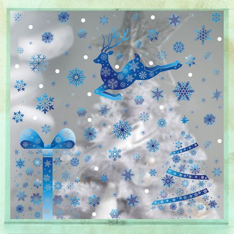 Adorables autocollants statiques pour fenêtre : pingouin, oiseau, renne, Père Noël, flocon de neige. Décorations de Noël pour vitres - [Ensemble de trois pièces] 441-443