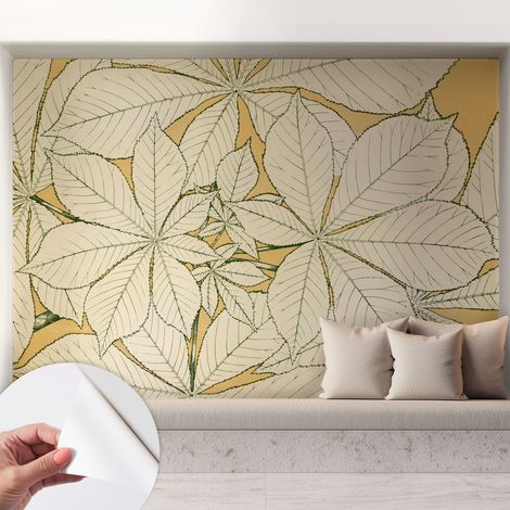 Tapete adhésive moderne pour salon et chambre à coucher Décoration rapide avec colle Feuilles de châtaignier 208x146 cm (1/5)