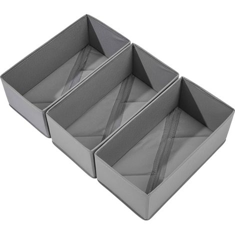 Organisateur de tiroir à chaussettes 3 pièces - Boîte de rangement pliable en tissu, séparateur de sous-vêtements, gris (1/5)