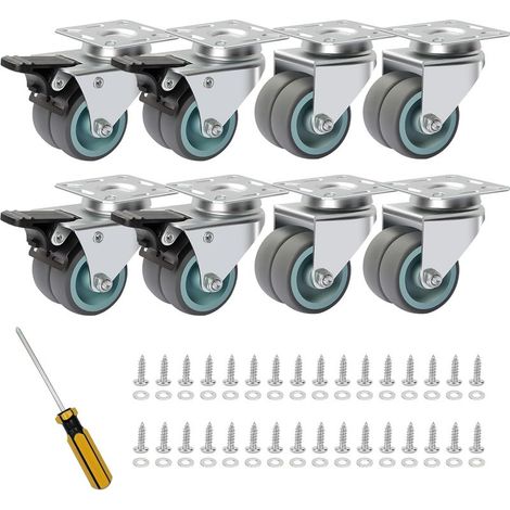 50 mm Roulettes pour Meubles Lot de 8 Roulettes Pivotantes 100 kg par Roue TPR Roulette(4 avec Frein et 4 sans) (1/5)