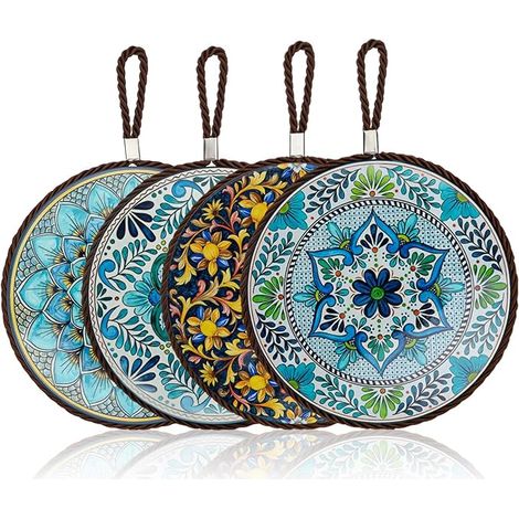 Dessous de Plat Céramique avec Base en Liège et Cordon, Diamètre 16 cm Motif Vintage Dessous de Verre, sous Verre Résistants à la Chaleur Adaptées aux Assiettes, Tasses et Casseroles (1/5)
