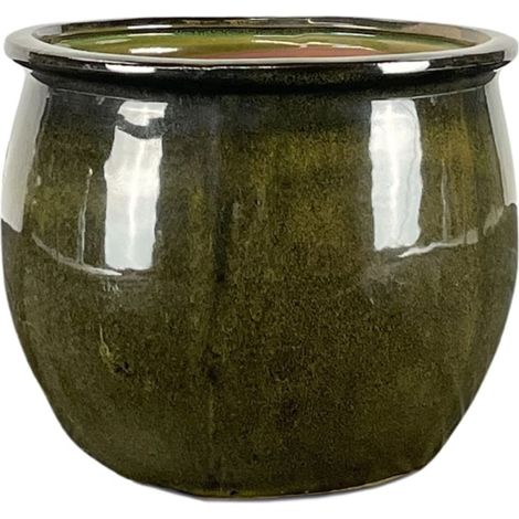Provencelia Newton 21x23cm, pot grande taille d'extérieur fait main en terre cuite émaillée, résistant au gel, vert tropical (1/5)