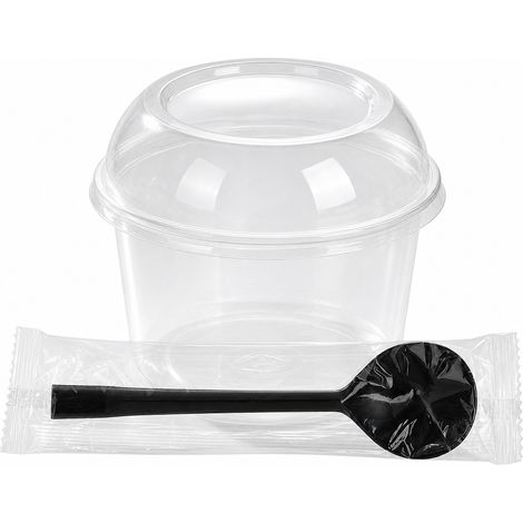 Bol jetable 500 ml, couvercle en dôme, cuillère et papier, 50 sets