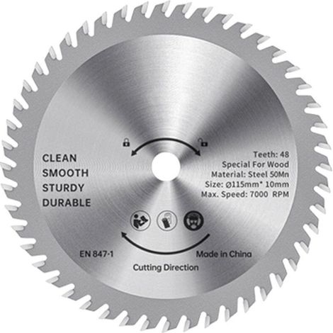 Lame de scie circulaire TCT - 115 mm - Coupe-bois - Acier allié - 48 dents - Scie prête à l'emploi - Pour le travail du bois - Coupe lisse - 32 mm - Mandrin (1/4)
