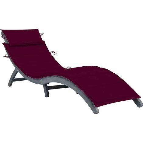 Chaise longue avec coussin Gris Bois d'acacia solide