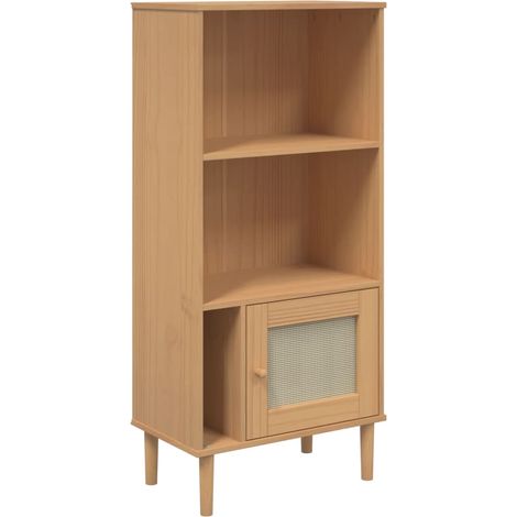 Bibliothèque Armoire à livres SENJA aspect de rotin marron bois massif de pin (1/5)