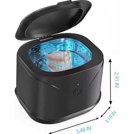 (Noir) Nettoyeur ultrasonique portable 46 kHz, adapté au nettoyage des appareils dentaires, des bagues, des montres, des bagues et autres bijoux. (1/5)