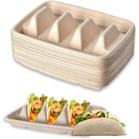 25 pièces Supports à Tacos Jetables, Support pour Tacos pour Les Mardis, Plateau Porte Tacos Supports à Hot-Dogs, Supports à Tacos pour Fêtes, Sandwichs, Saucisses (1/5)