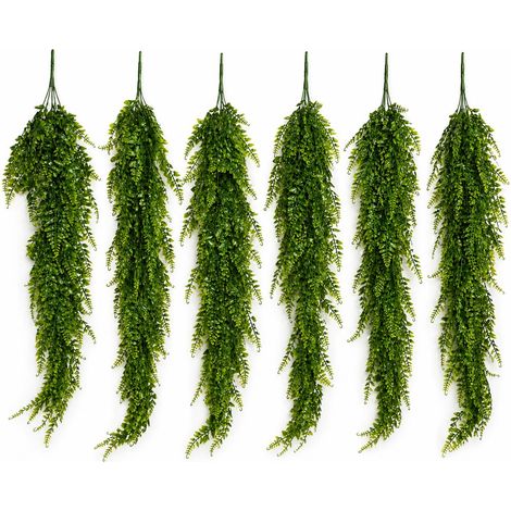 Pack of 6 x 75cm Artificial Trailing Fern Bush Hanging Faux Greenery Plant (1/5)