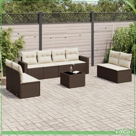 Salon de jardin - 3218853 - Résine tressée marron - Ensemble 9 pièces modulable - Coussins déhoussables (1/3)