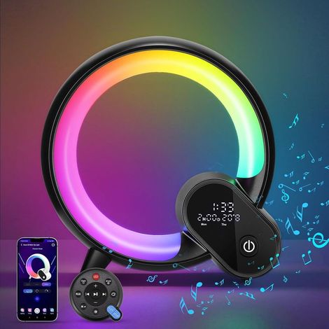 2023 Nouvelle Lampe de Table LED Intelligente, Lampe D'Ambiance Avec Haut-Parleur Bluetooth, Veilleuse à Intensité Variable, Horloge de Musique Alarme Calendrier Horloge, Noir (1/5)