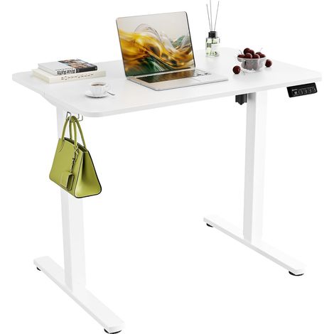 Bureau Assis-Debout Électrique pour Home Office 90x60cm Blanc Bureau Ergonomique avec Fonction Mémoire,Silencieux pour le Travail et le Gaming,Plateau en 2 Parties,Hauteur Réglable (1/5)