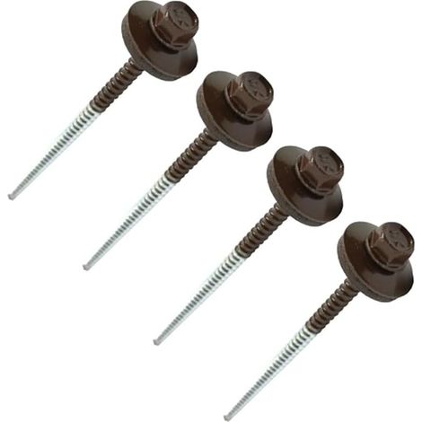 vis de toiture à tête hexagonale auto-perceuses gris marron rondelle scellée EPDM vis de toit en étain plaqué zinc antirouille pour une utilisation en extérieur (1/5)
