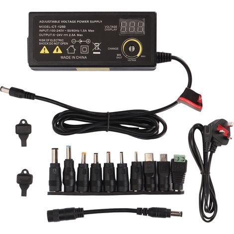 60W Alimentation Universelle Réglable DC 5V‑24V Adaptateur AC/DC Variable 100V‑240V Convertisseur 24V 2.5A Prise UK (1/5)