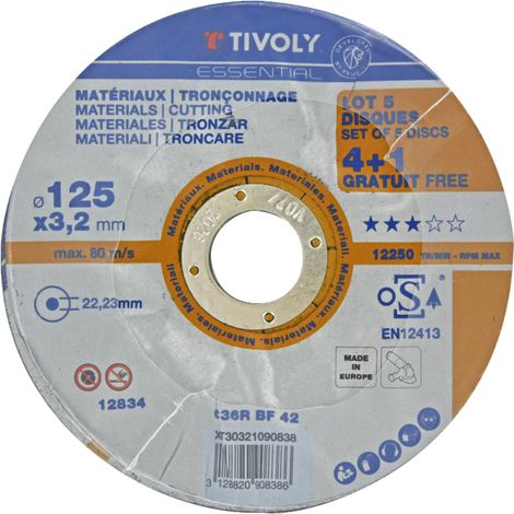 Disque à tronçonner -Gamme Économique -Pour matériaux / Ø: 125 / Ep: 3.2 TIVOLY - XT30321090838