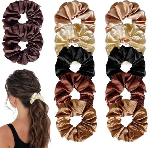 12 coleteros de satén de primera calidad para mujer, suaves y elásticos, en 6 colores de moda, ideales para cualquier ocasión (1/5)