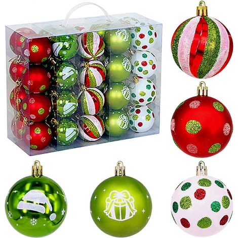 Bunte, handgefertigte Kugeln aus Kunststoff für den Weihnachtsbaum, verpackt in einer Geschenkbox, für festliche Anlässe. (1/5)