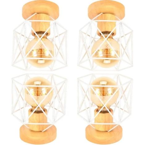 4pcs Plafonnier Industrielle Carré, Lustre en Cage Abat-jour Fer Vintage Lampe de Plafonde Style Edison pour Salon Chambre (1/4)