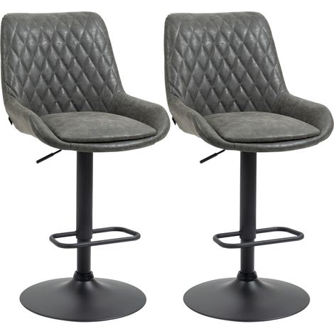 Barhocker Küchenhocker Designhocker, höhenverstellbar, mit Fußstütze, 51 cm x 59 cm x 117 cm, Dunkelgrau + Schwarz