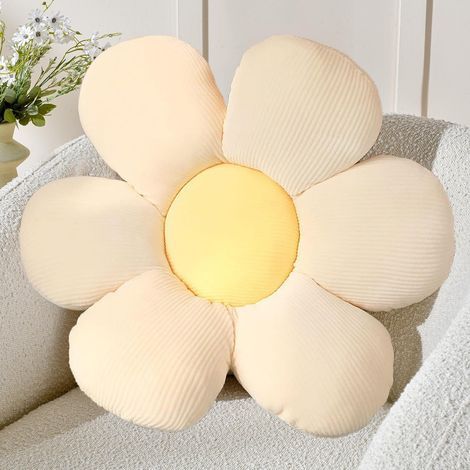 40 cm (Beige) Joli coussin de sol avec fleurs, motif floral, décoration florale en peluche, coussin confortable pour la décoration de la maison (1/5)
