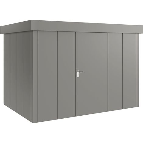 Hörmann Metall-Gerätehaus "Juno" mit Flachdach, JFD12 - Design, 310 x 214 cm (B x T), graualuminium, 1-flüglige Tür, Anschlag rechts (1/5)