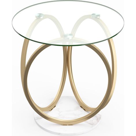 Runder Couchtisch aus Glas mit goldfarbenem Metallgestell