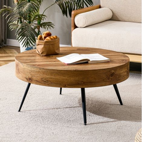 Mesa centro redonda 70 cm MDF y metal OKMYHOME (1/5)